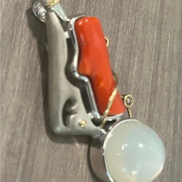 925 Sterling Silver and Red Coral Designer Pendant